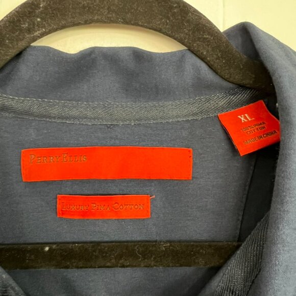 Perry Ellis Luxury Pima Cotton Polo Shirt Navy Casual XL - Picture 2 of 3